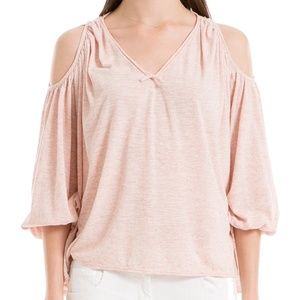Max Studio V-Neck Cold Shoulder Top Blush Pink